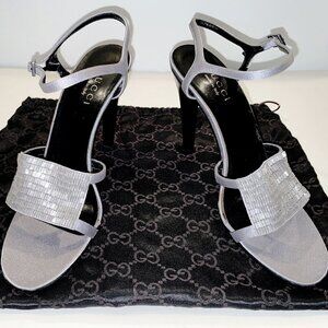 Exquisite New GUCCI Pewter 4" High Heels with Swarovski Crystals - US Size 10